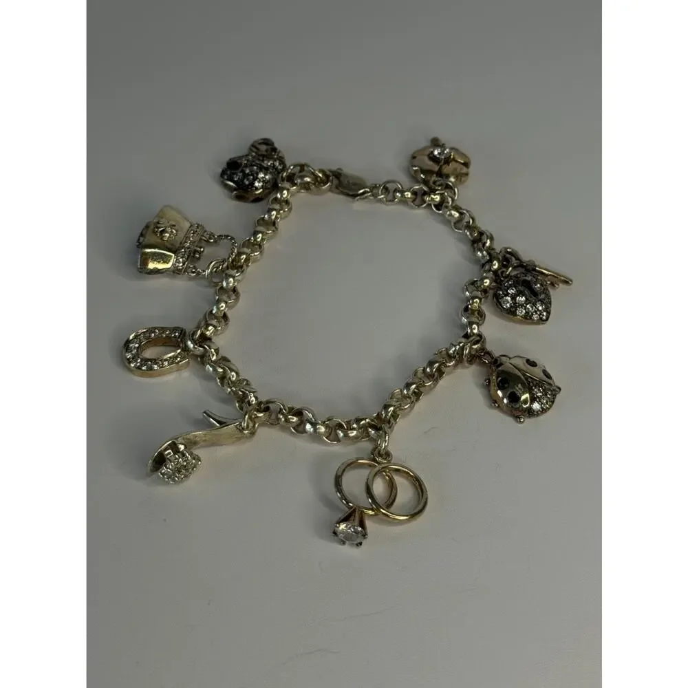 925 Sterling Silver Lovely Charms Sapphire CZ Bracelet Length 7